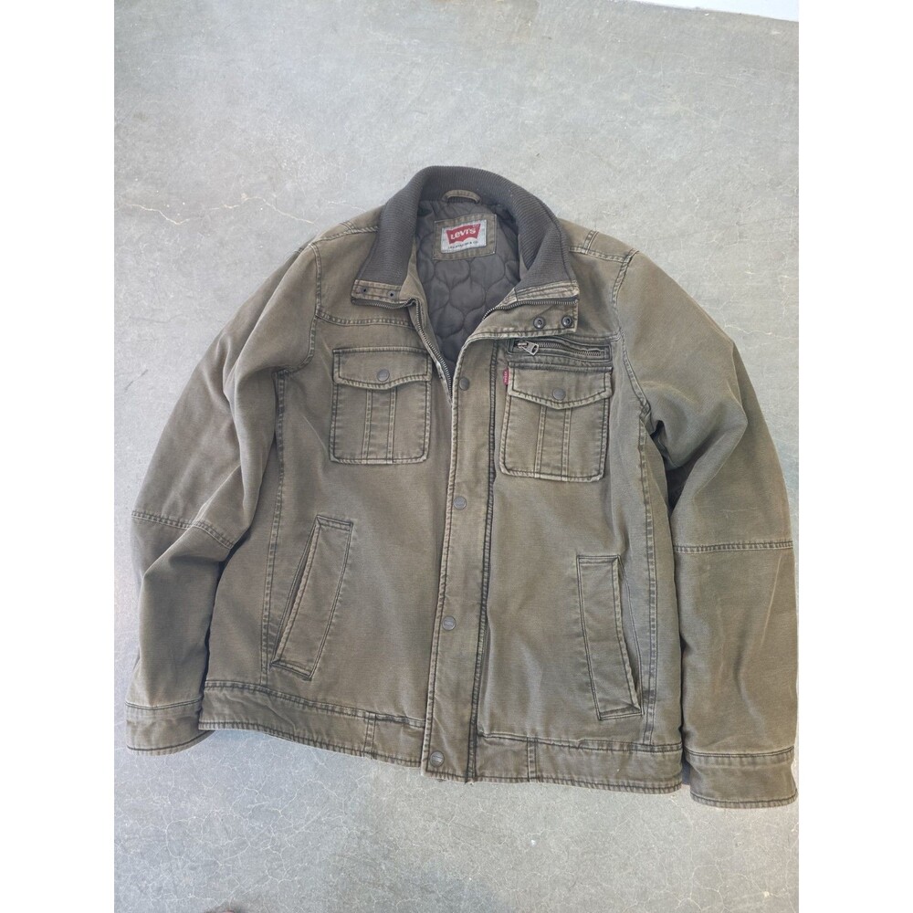 Levi's Mens Field Jacket Size L Olive Canvas Quilted Lined Military Utility Coat
